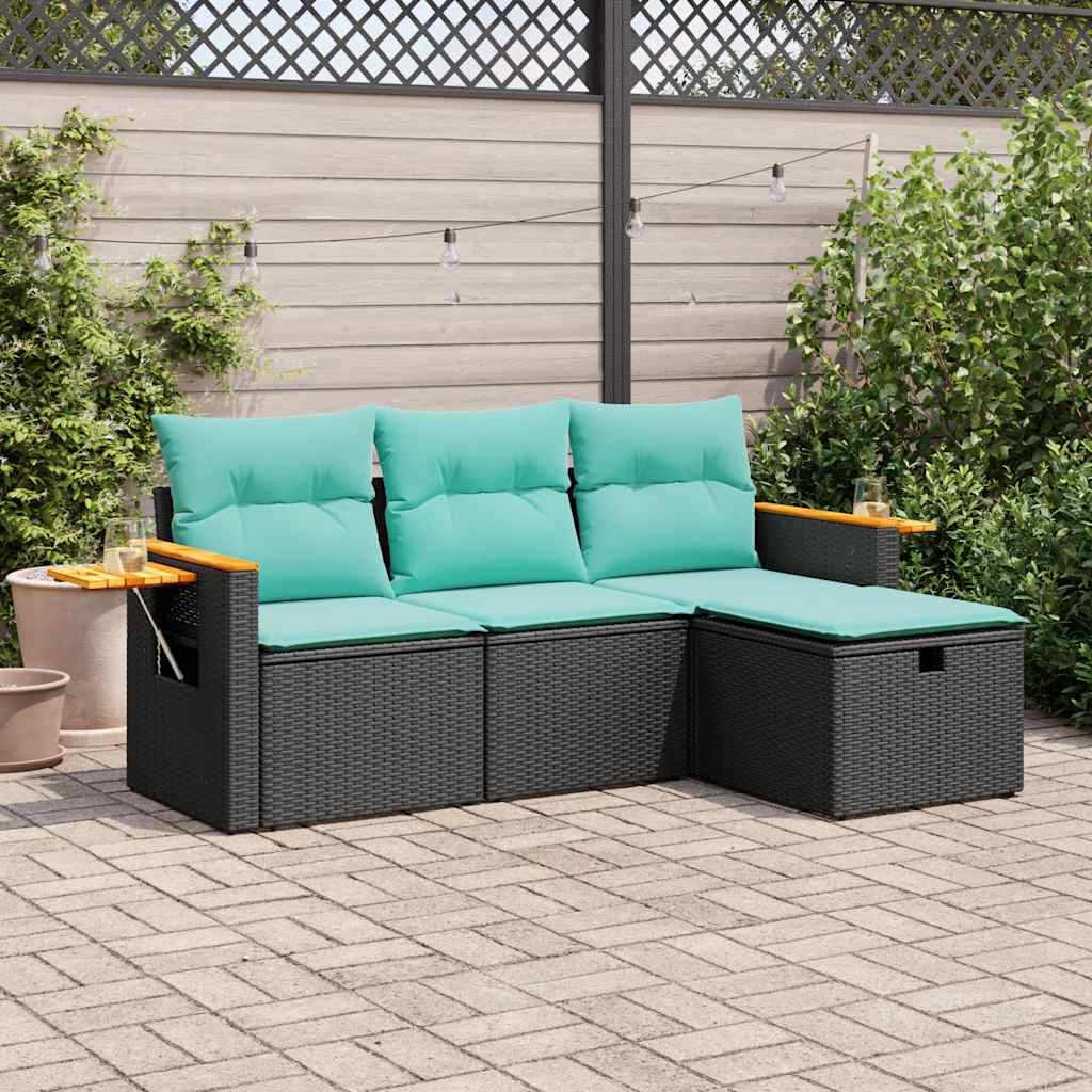 4-dijelni set vrtnih sofa od poliratana s jastucima crni