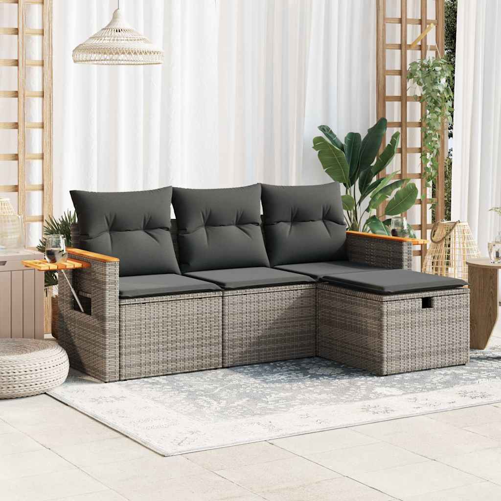 4-dijelni set vrtnih sofa od poliratana s jastucima sivi