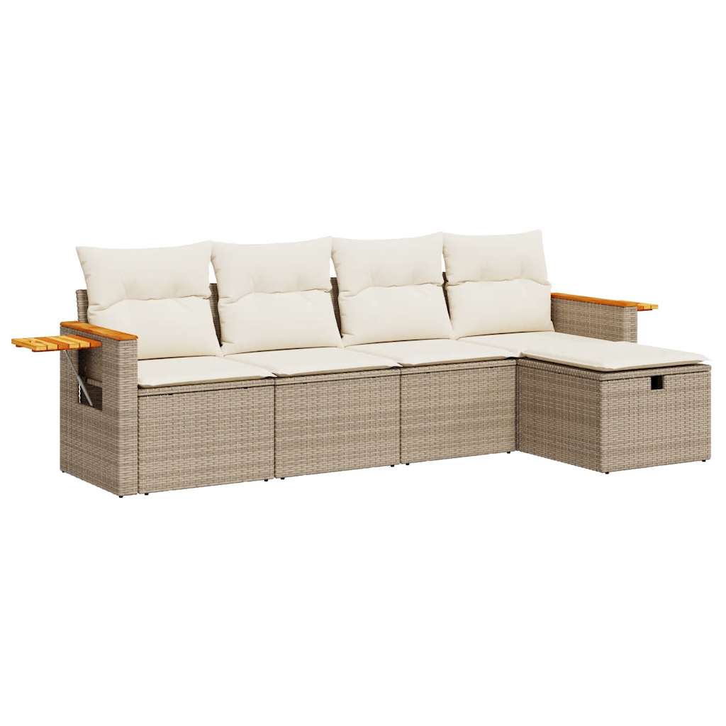 5-dijelni vrtni set sofa s jastucima bež od poliratana