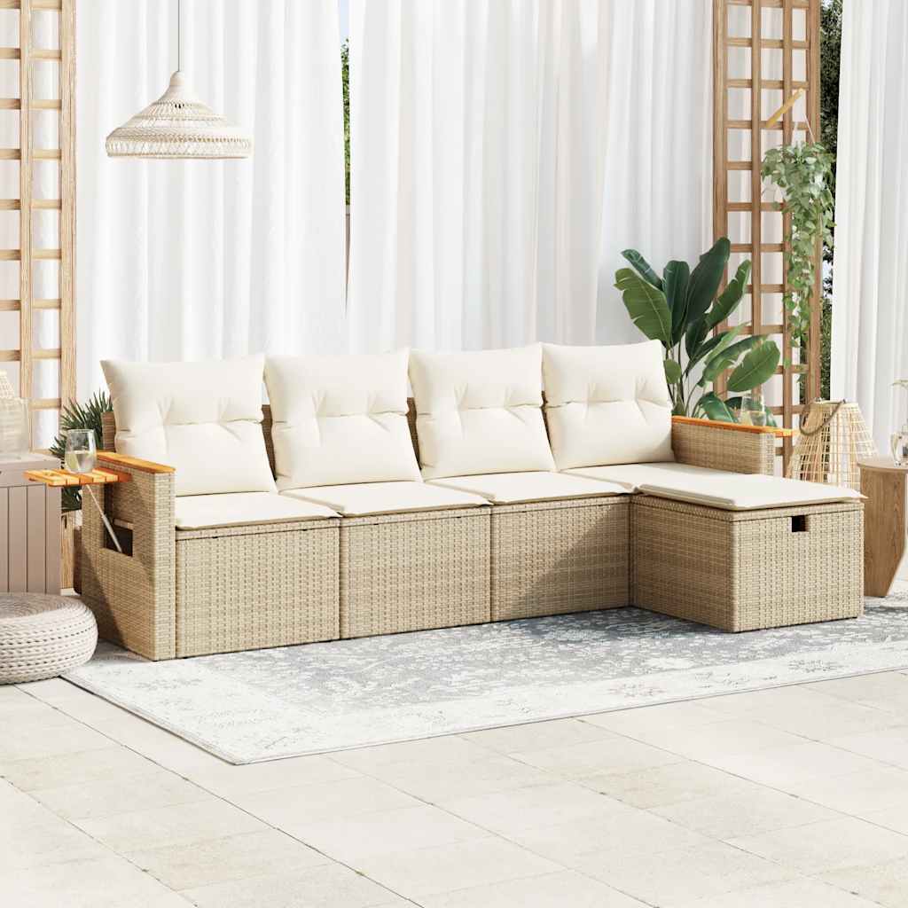 5-dijelni vrtni set sofa s jastucima bež od poliratana