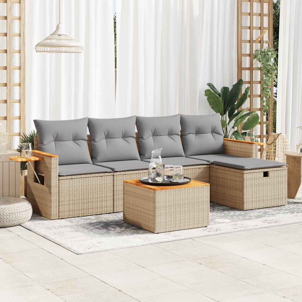 6-dijelni set vrtnih sofa s jastucima bež od poliratana