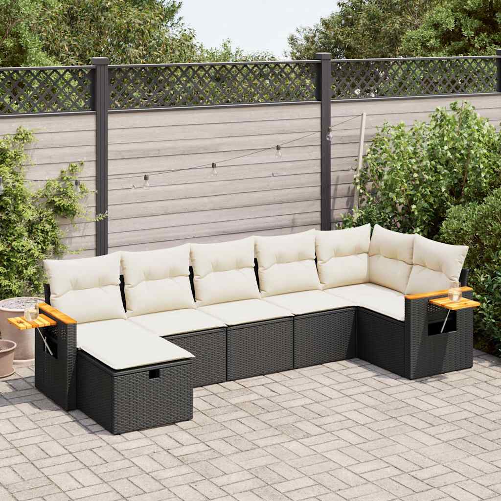 7-dijelni set vrtnih sofa od poliratana s jastucima crni