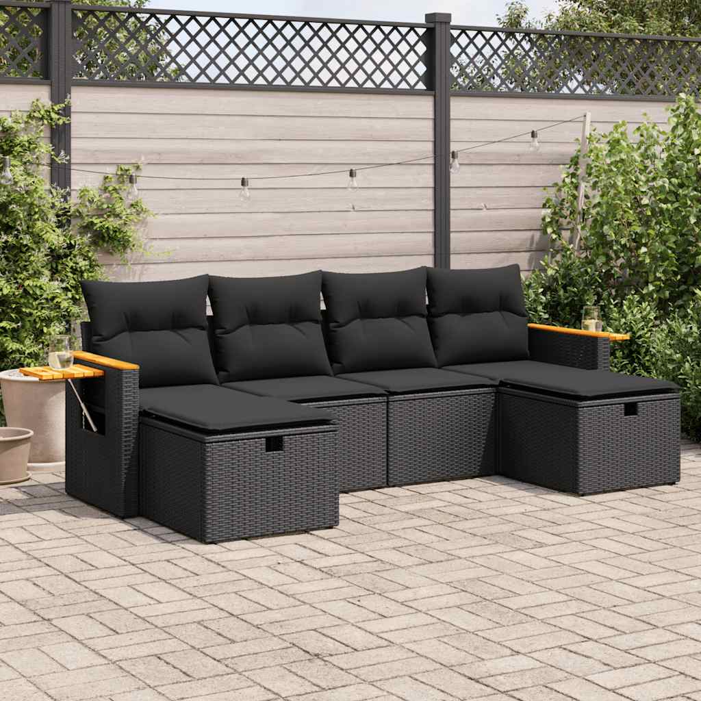 6-dijelni set vrtnih sofa s jastucima crni od poliratana