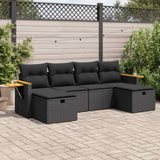 6-dijelni set vrtnih sofa s jastucima crni od poliratana