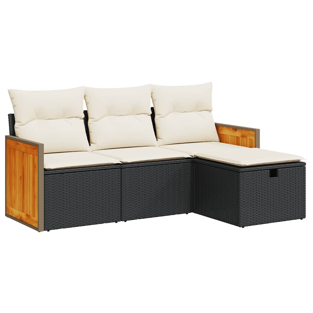 4-dijelni set vrtnih sofa od poliratana s jastucima crni