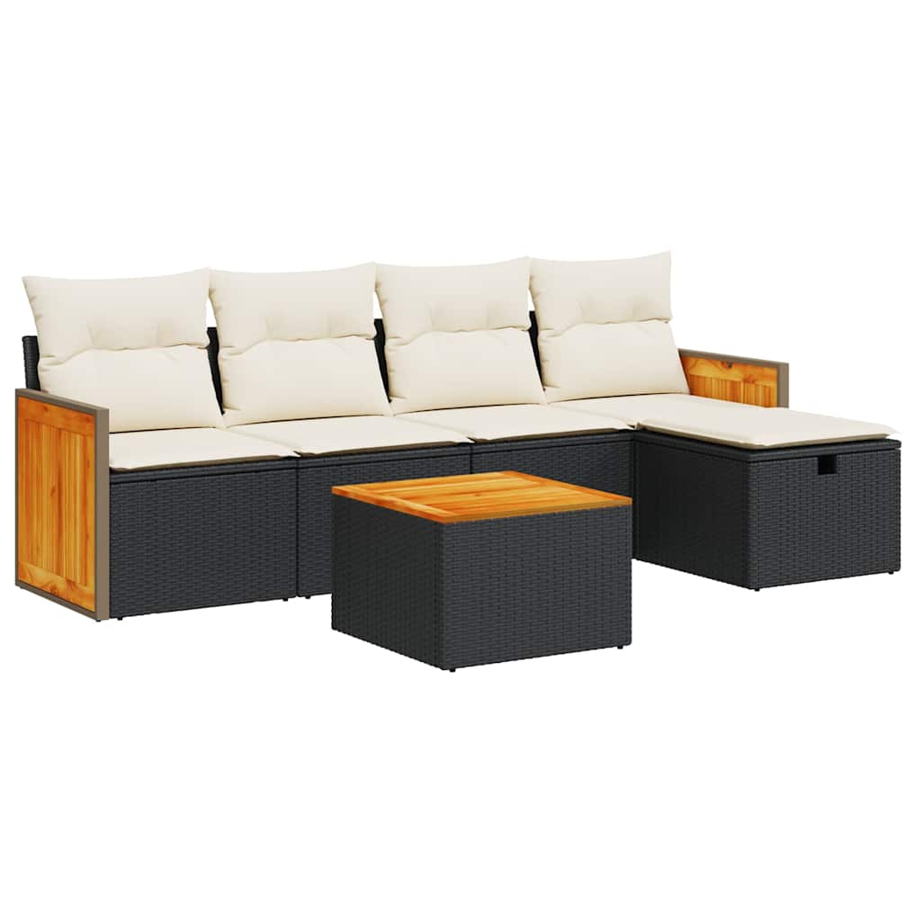 6-dijelni set vrtnih sofa s jastucima crni od poliratana
