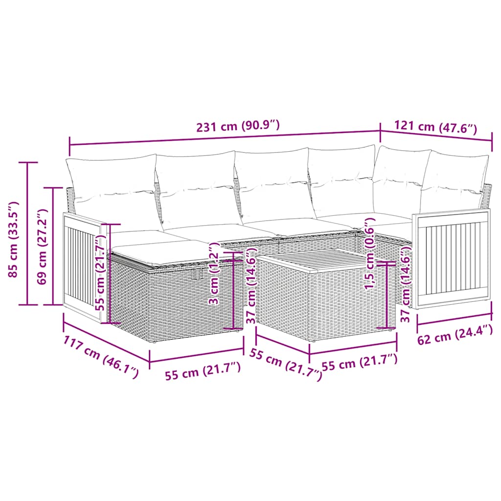 7-dijelni set vrtnih sofa sivi od poliratana
