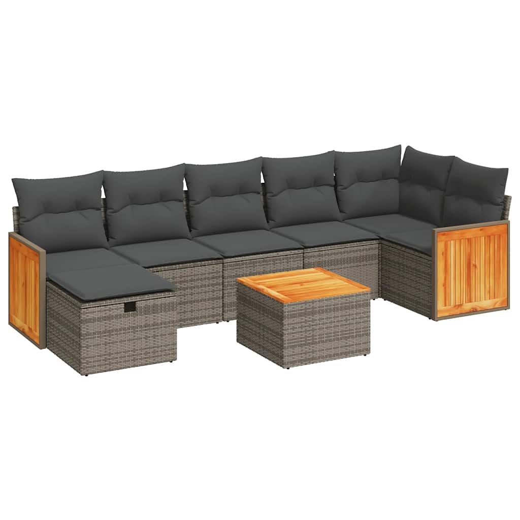 8-dijelni set vrtnih sofa od poliratana s jastucima sivi