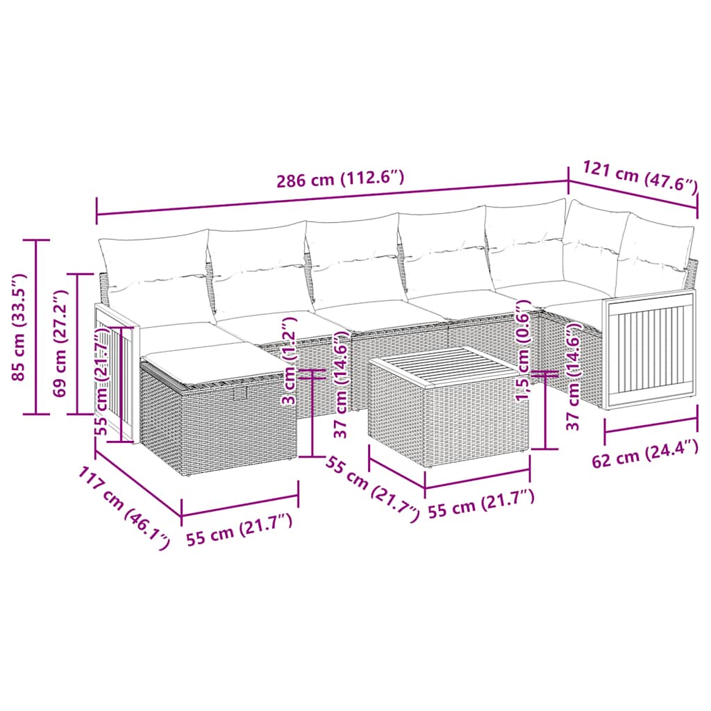 8-dijelni set vrtnih sofa od poliratana s jastucima sivi