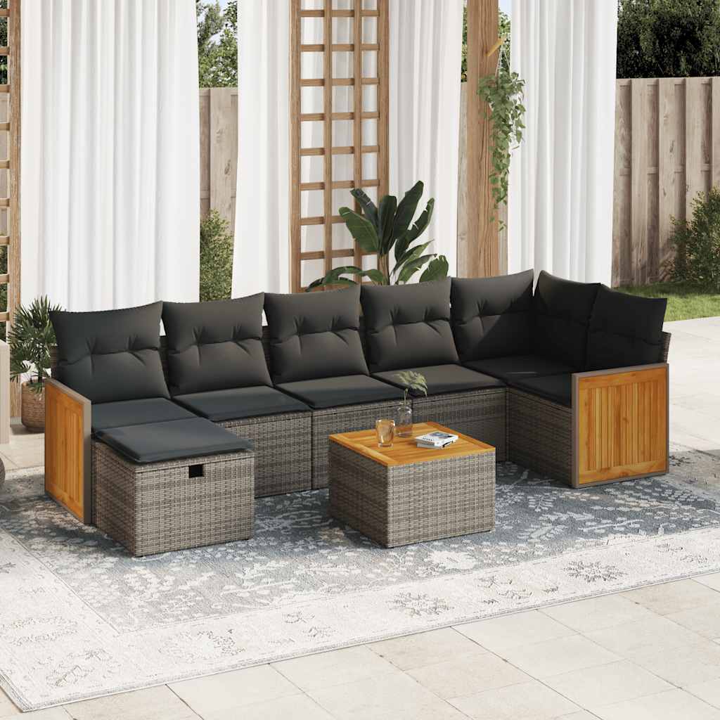8-dijelni set vrtnih sofa od poliratana s jastucima sivi