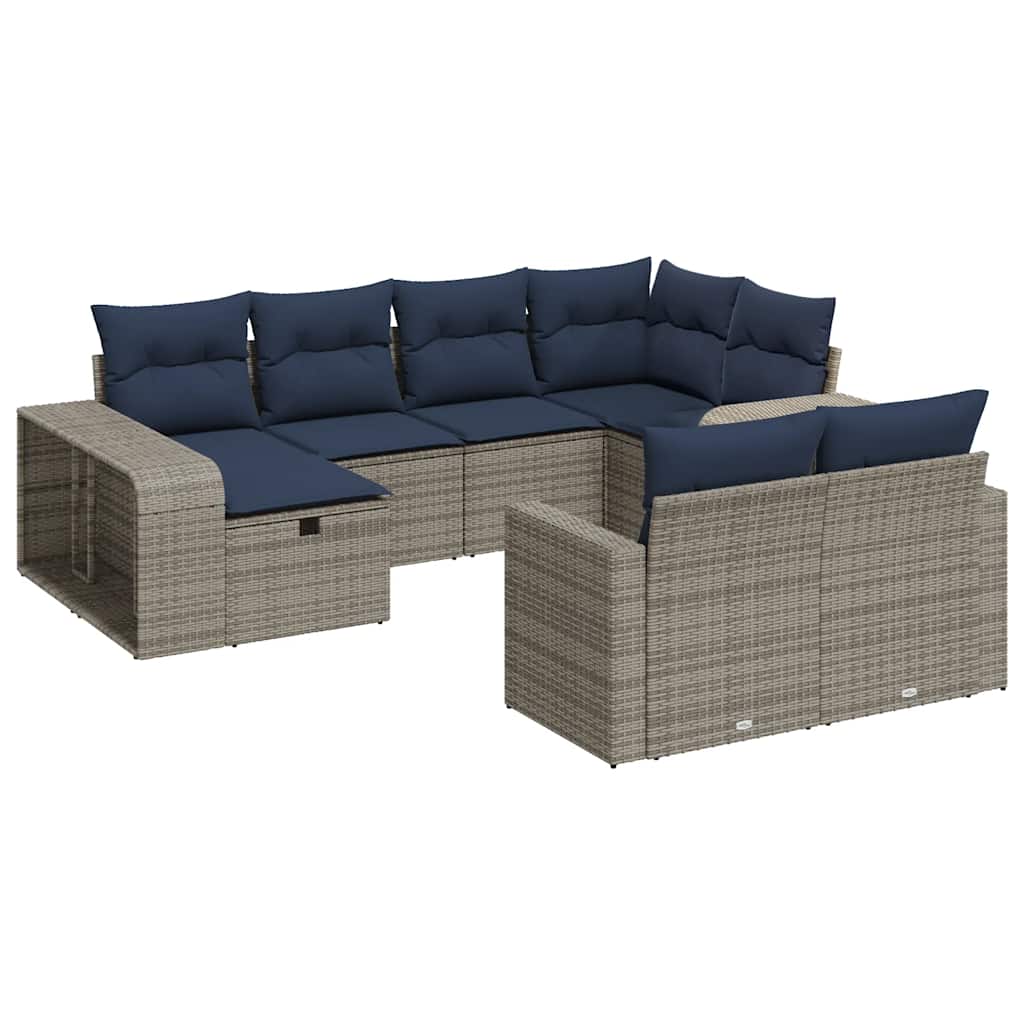 10-dijelni set vrtnih sofa od poliratana s jastucima sivi