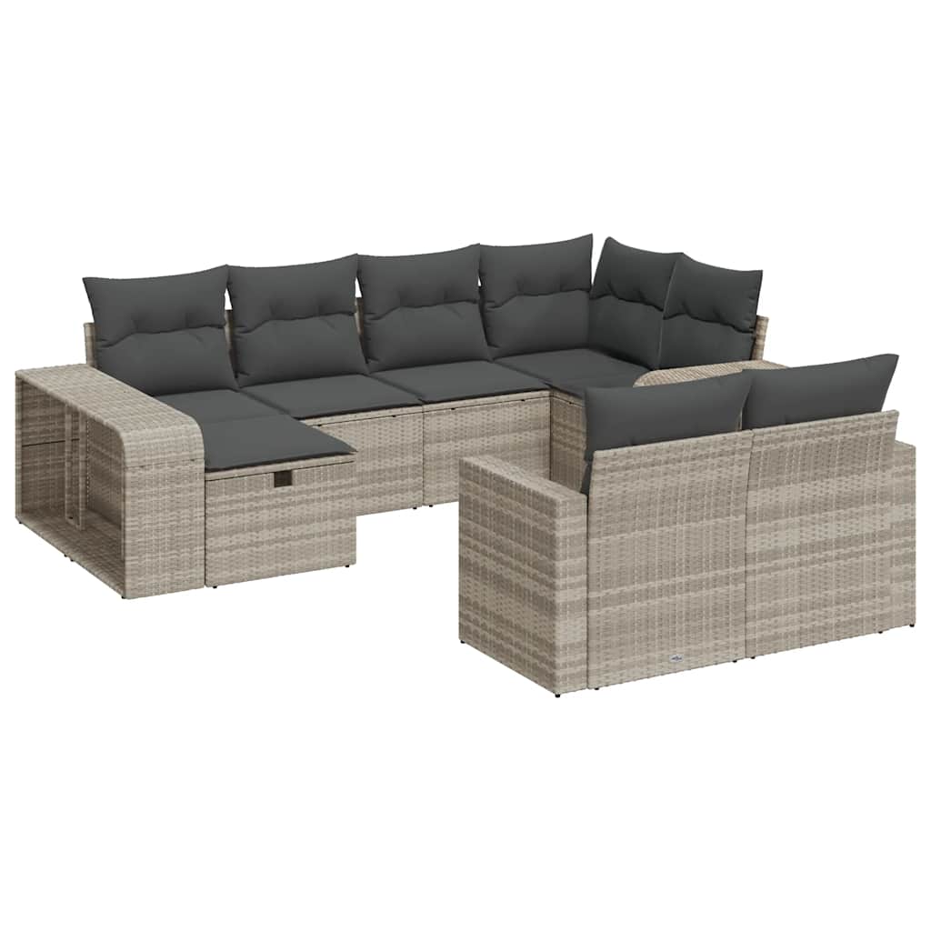 10-dijelni set vrtnih sofa poliratan s jastucima svijetlosivi