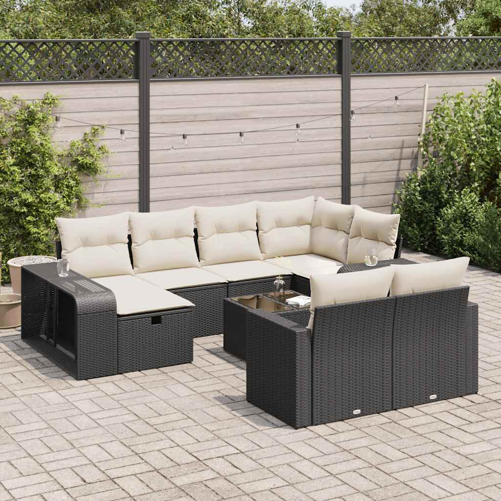 11-dijelni set vrtnih sofa od poliratana s jastucima crni