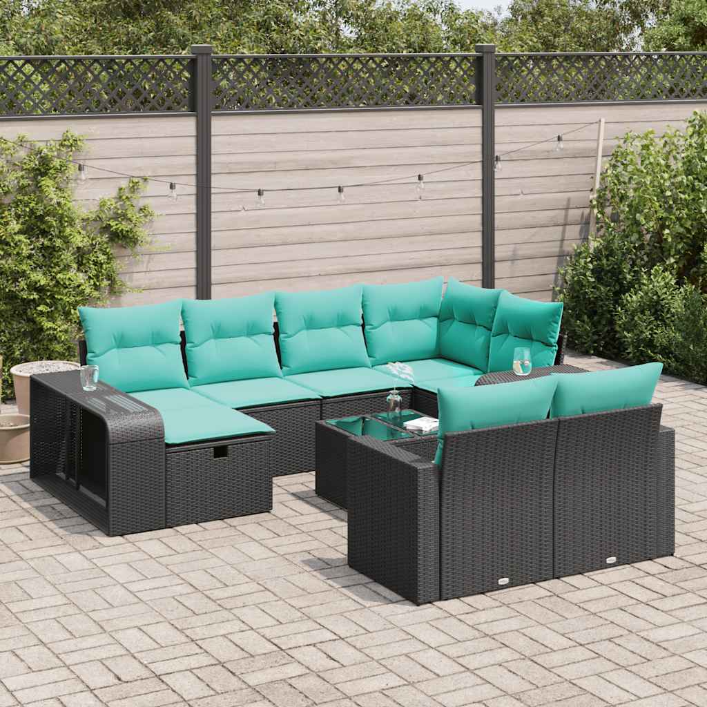 11-dijelni set vrtnih sofa od poliratana s jastucima crni
