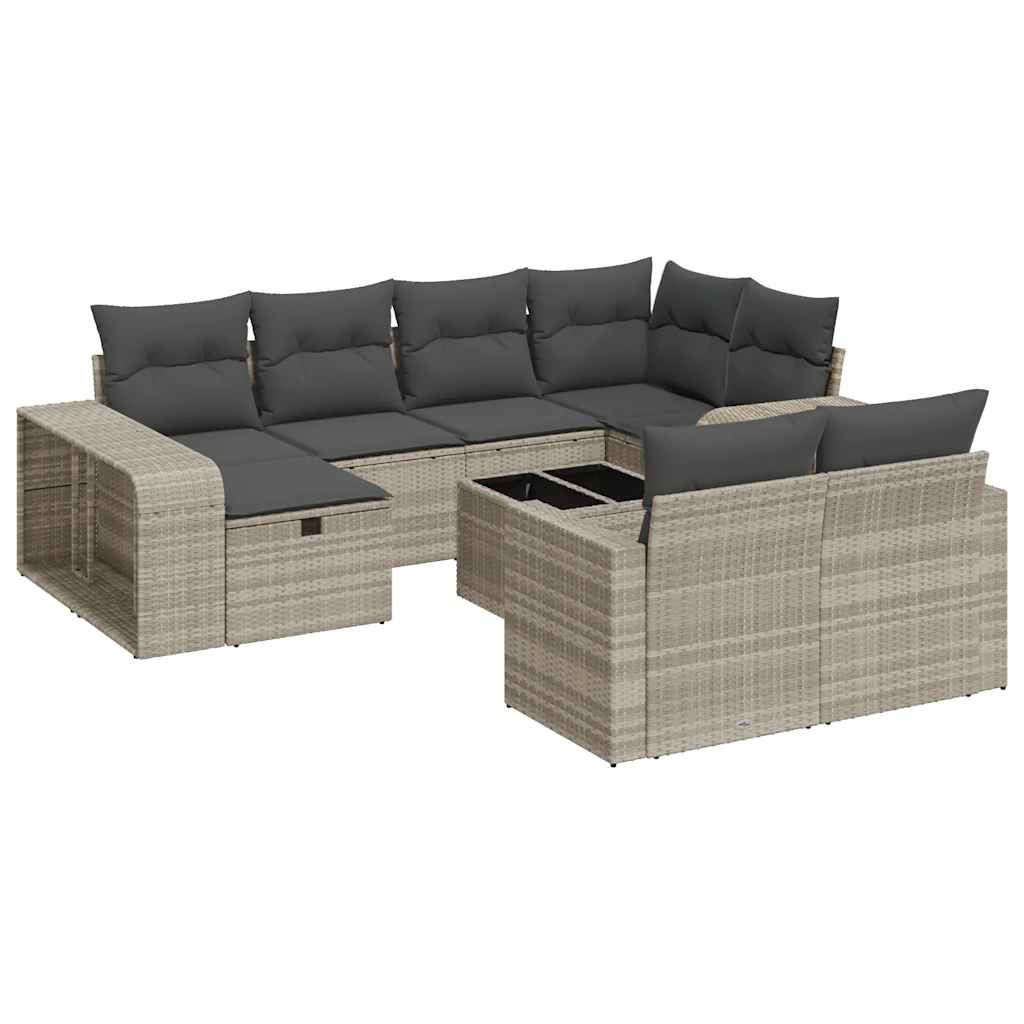 11-dijelni set vrtnih sofa poliratan s jastucima svijetlosivi
