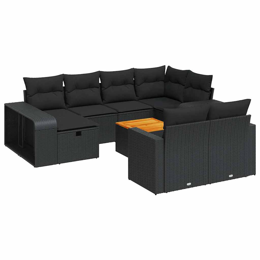 11-dijelni set vrtnih sofa od poliratana s jastucima crni