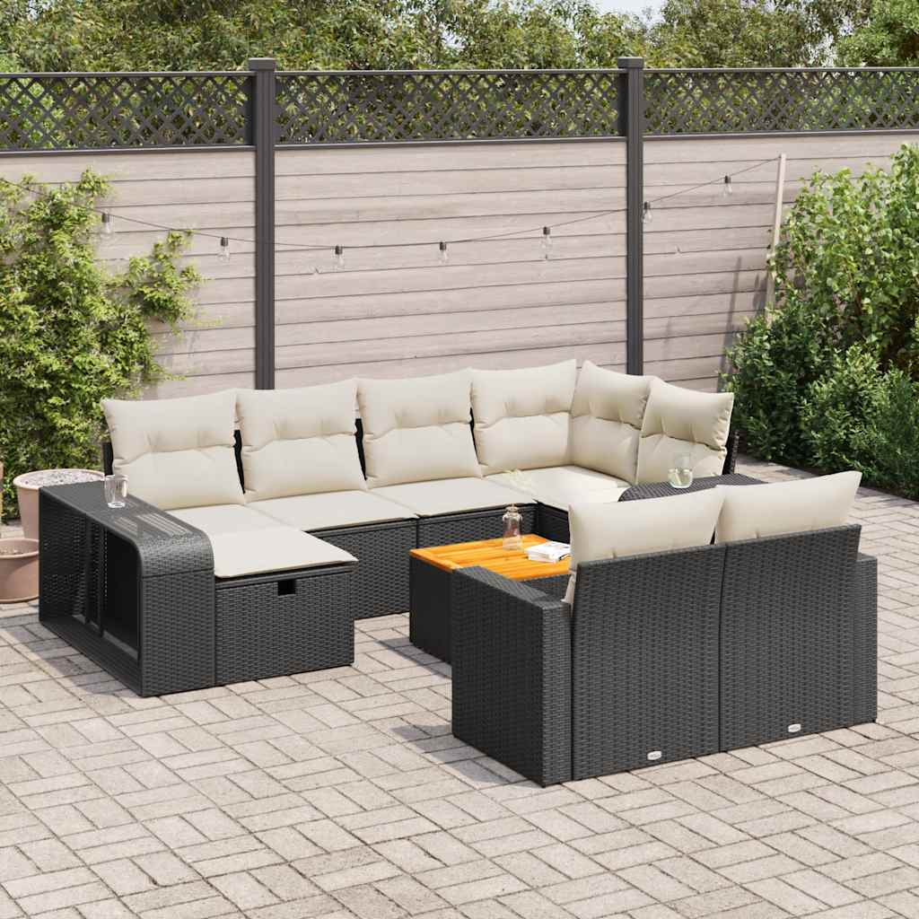 11-dijelni set vrtnih sofa od poliratana s jastucima crni