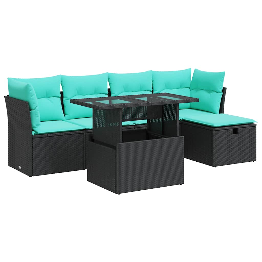 6-dijelni set vrtnih sofa s jastucima crni od poliratana bagrem