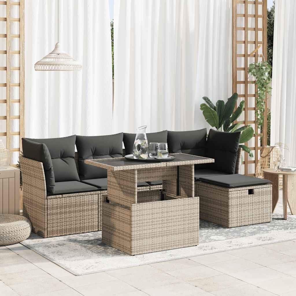 6-dijelni set vrtnih sofa od poliratana s jastucima sivi