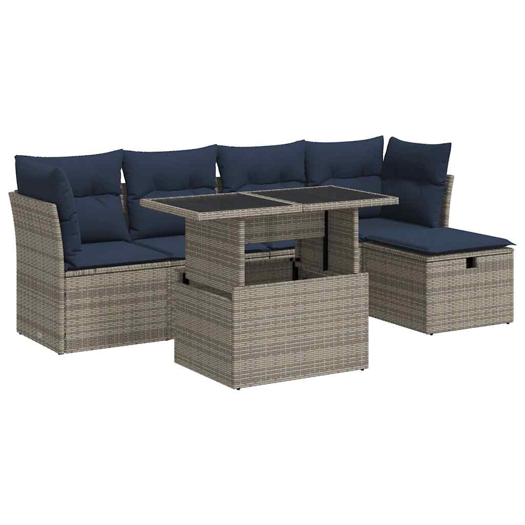 6-dijelni set vrtnih sofa poliratan i bagrem s jastucima sivi