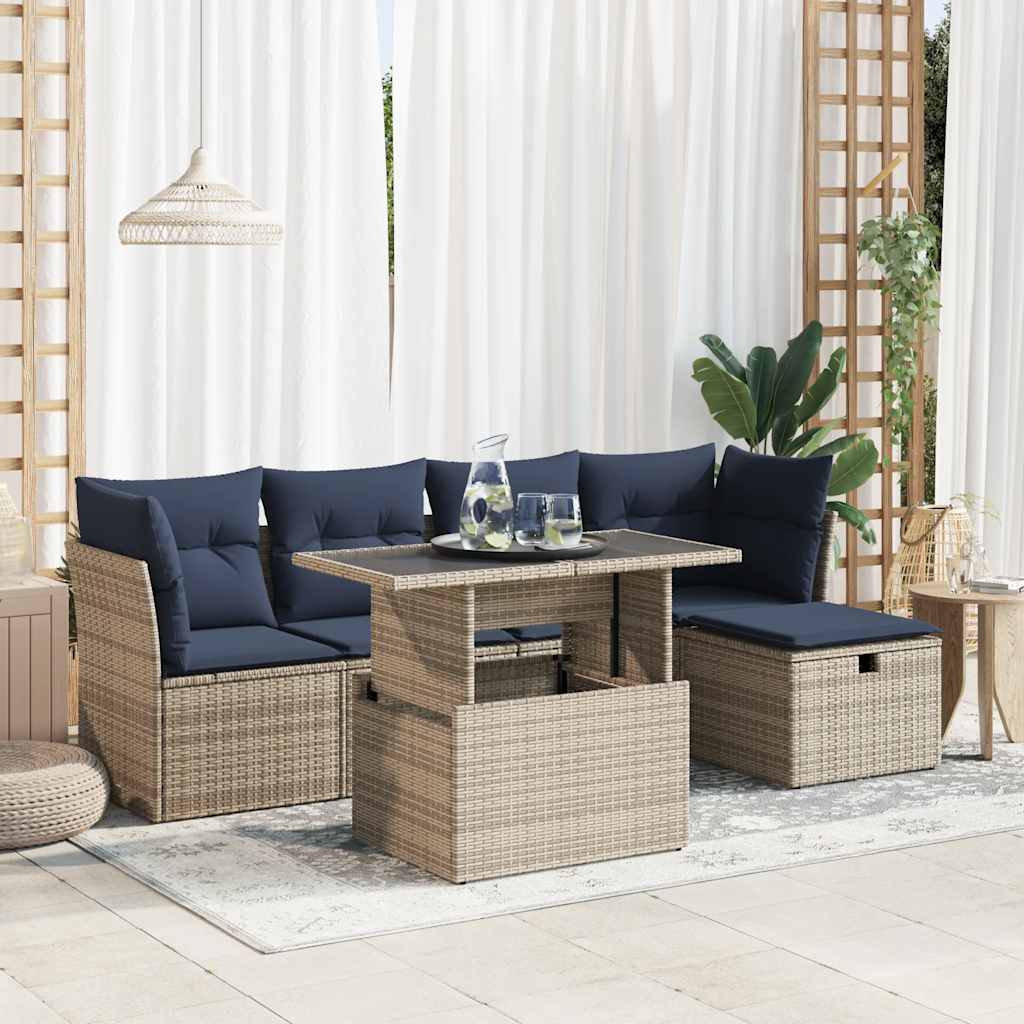 6-dijelni set vrtnih sofa poliratan i bagrem s jastucima sivi