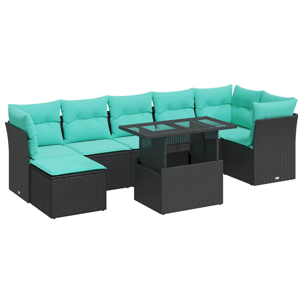 8-dijelni set vrtnih sofa od poliratana s jastucima crni bagrem