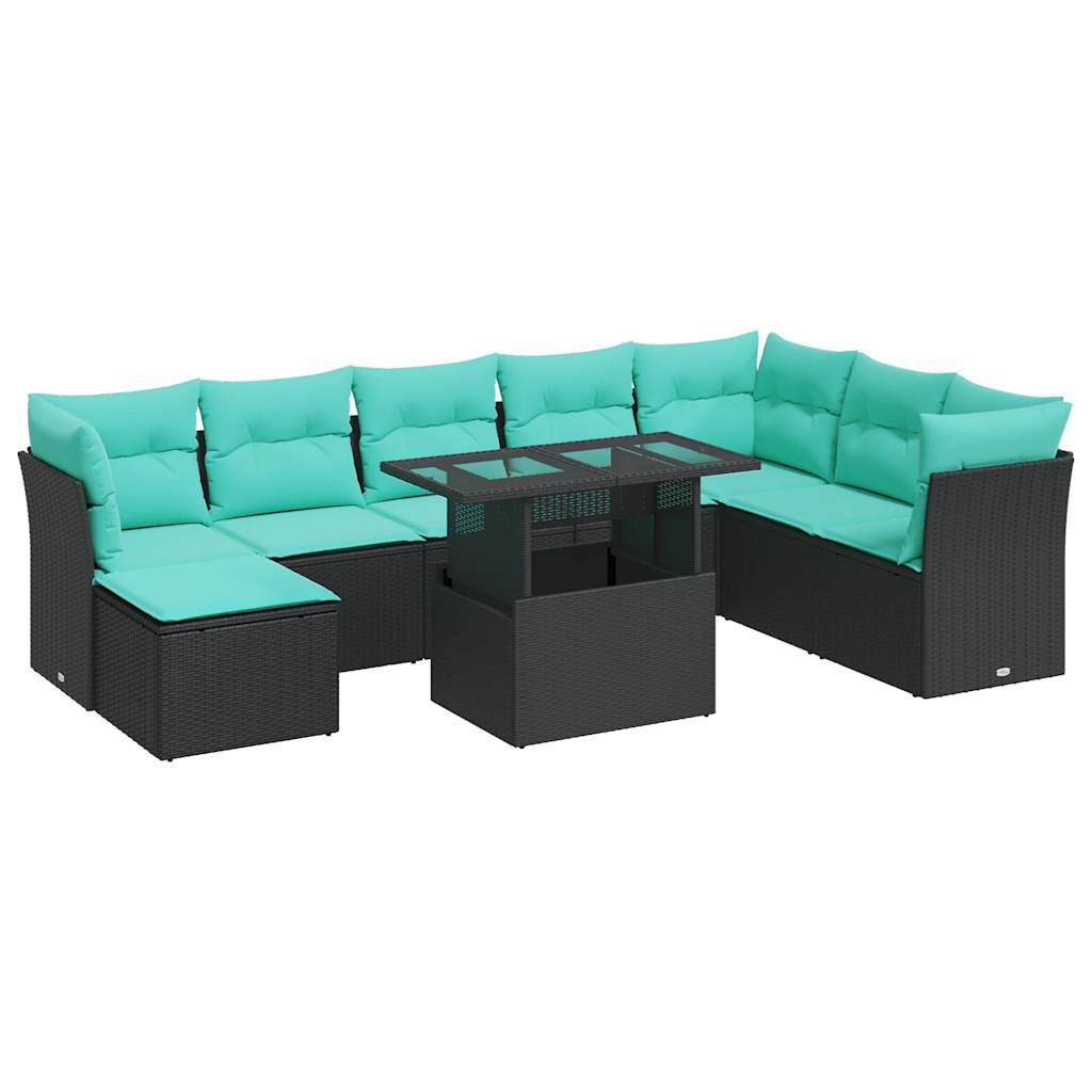 9-dijelni set vrtnih sofa s jastucima crni od poliratana bagrem