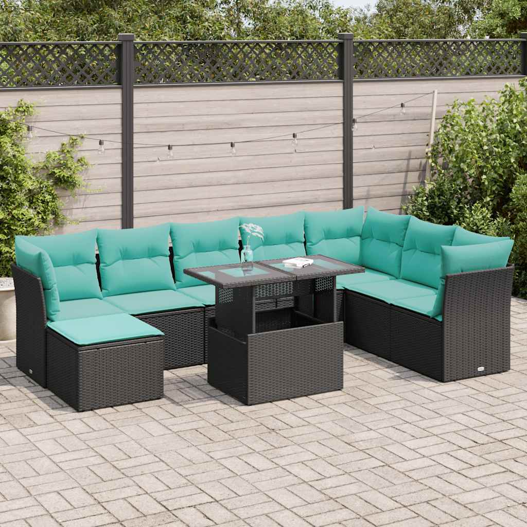 9-dijelni set vrtnih sofa s jastucima crni od poliratana bagrem
