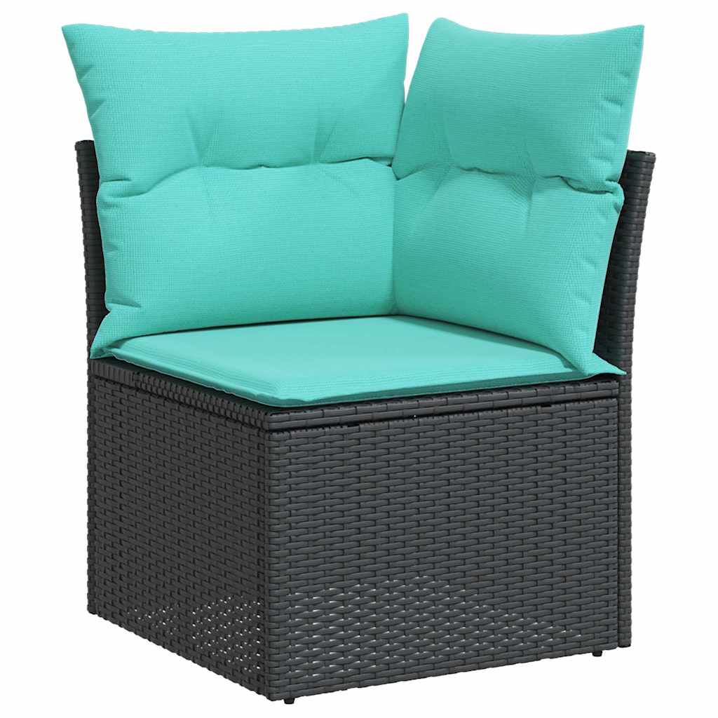 10-dijelni set vrtnih sofa poliratan i bagrem s jastucima crni