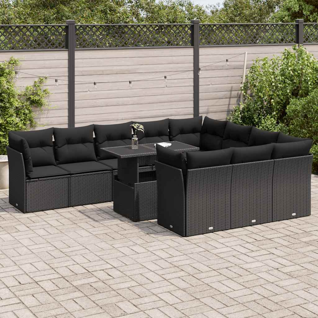 11-dijelni set vrtnih sofa od poliratana s jastucima crni