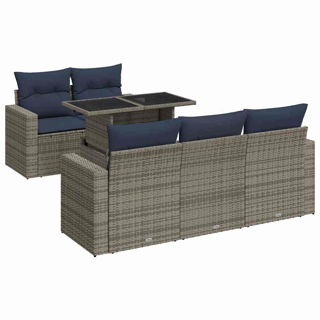 6-dijelni set vrtnih sofa poliratan i bagrem s jastucima sivi