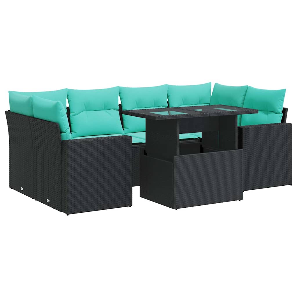 7-dijelni set vrtnih sofa od poliratana s jastucima crni bagrem