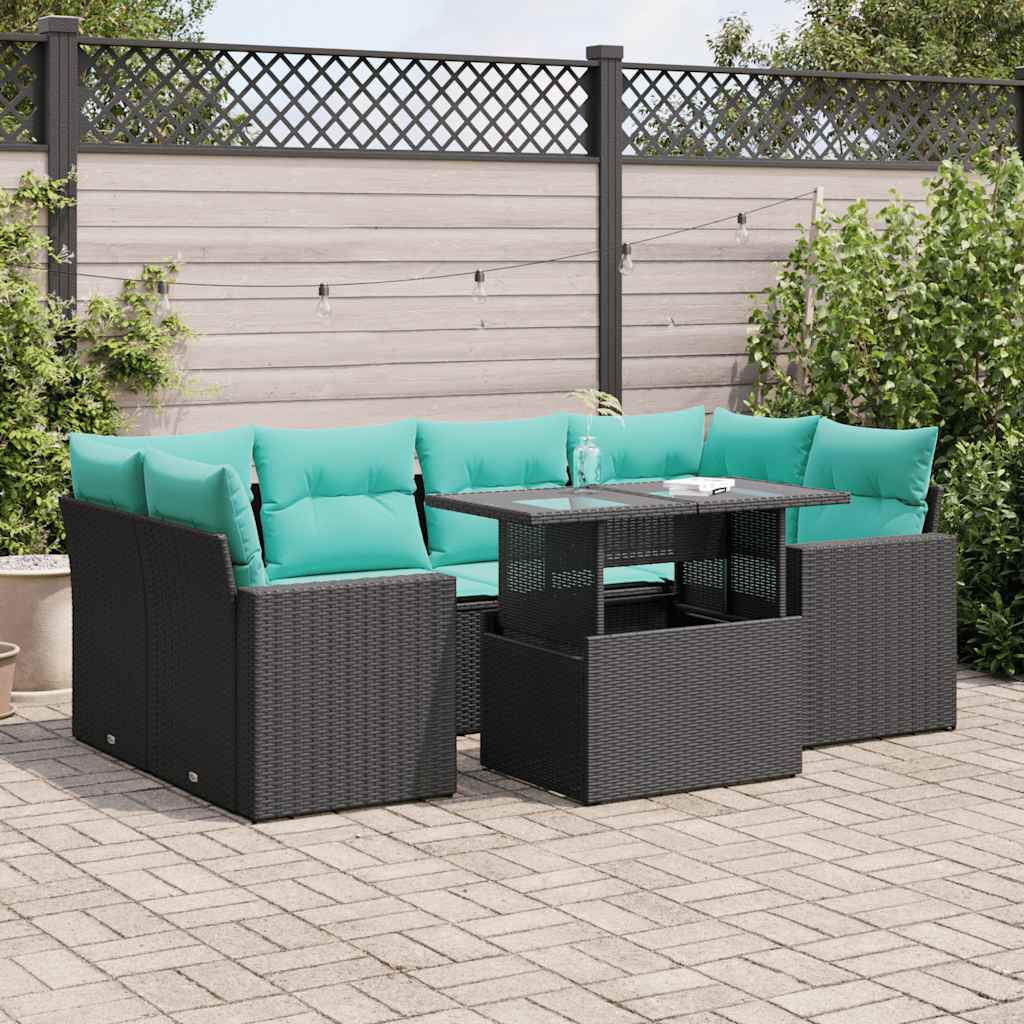 7-dijelni set vrtnih sofa od poliratana s jastucima crni bagrem