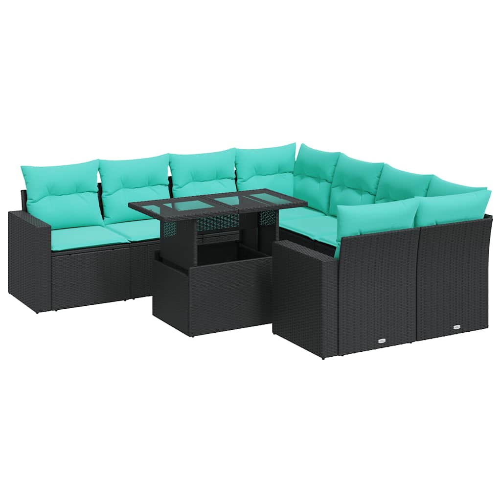 9-dijelni set vrtnih sofa s jastucima crni od poliratana bagrem