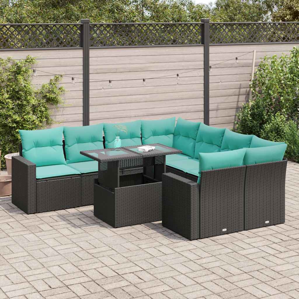 9-dijelni set vrtnih sofa s jastucima crni od poliratana bagrem