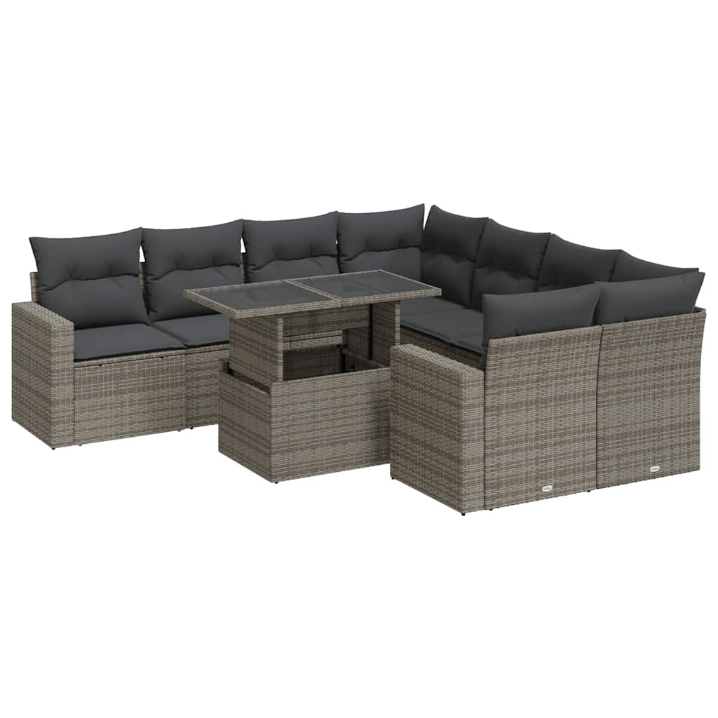 9-dijelni set vrtnih sofa od poliratana s jastucima sivi