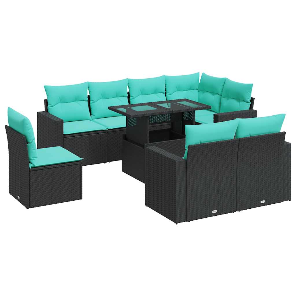 9-dijelni set vrtnih sofa s jastucima crni od poliratana bagrem