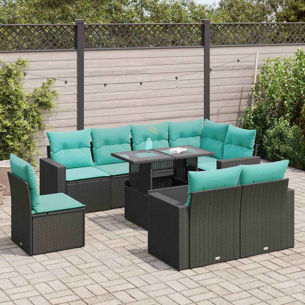 9-dijelni set vrtnih sofa s jastucima crni od poliratana bagrem
