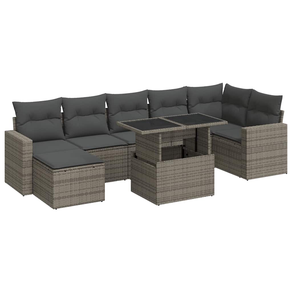 8-dijelni set vrtnih sofa od poliratana s jastucima sivi