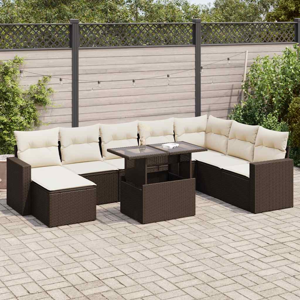 9-dijelni set vrtnih sofa s jastucima poliratan smeđi