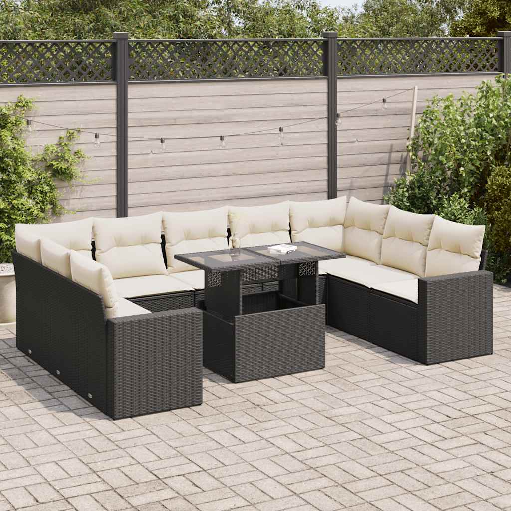 10-dijelni set vrtnih sofa s jastucima crni od poliratana