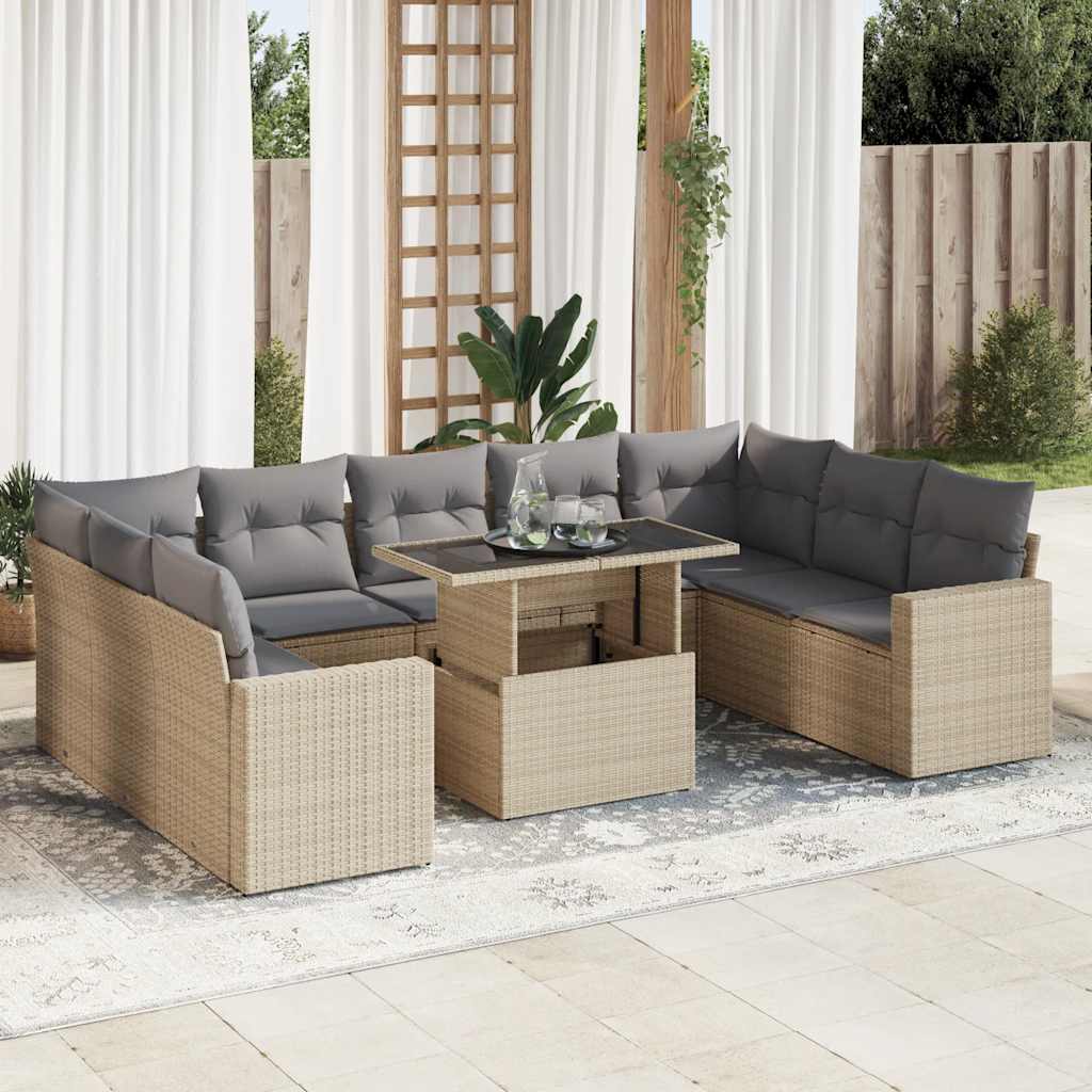 10-dijelni set vrtnih sofa s jastucima bež od poliratana