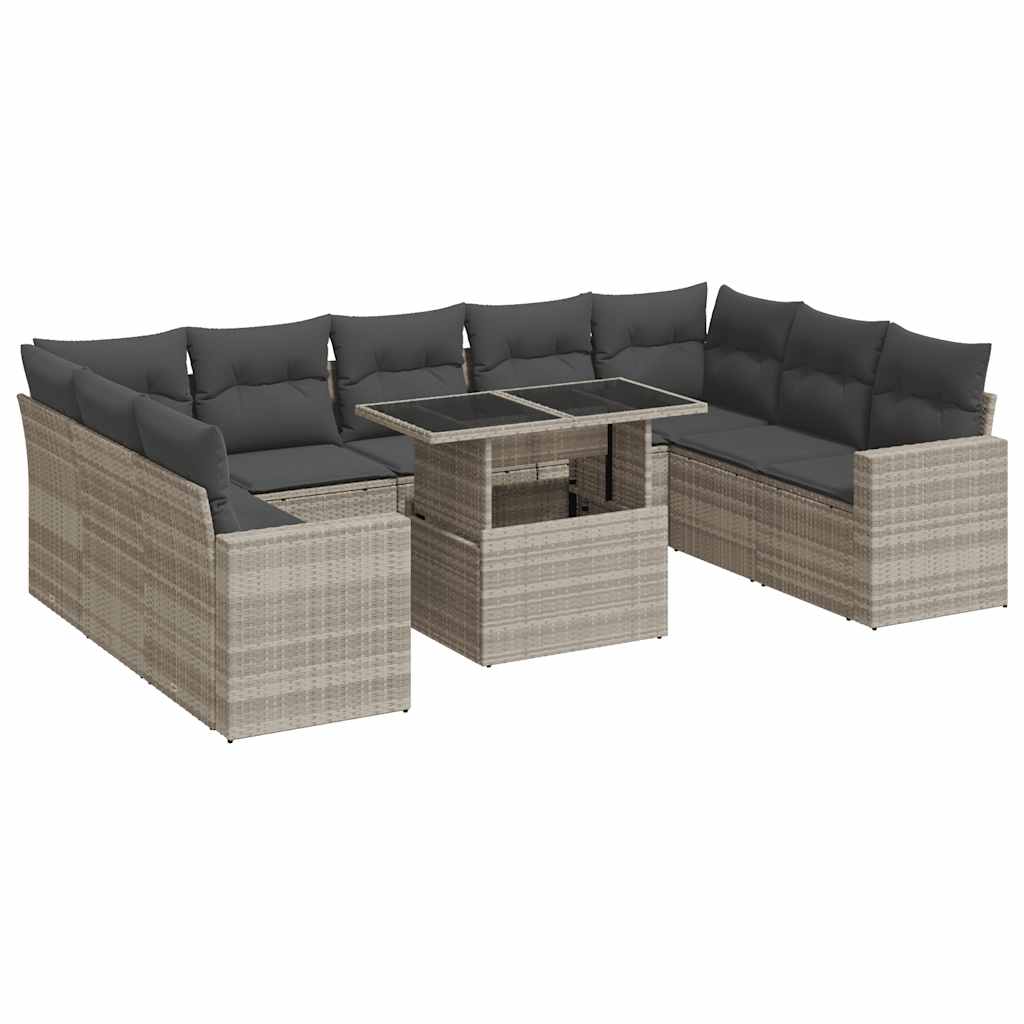 10-dijelni set vrtnih sofa poliratan s jastucima svijetlosivi