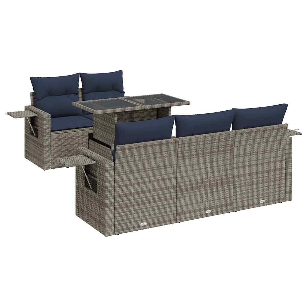 6-dijelni set vrtnih sofa s jastucima sivi od poliratana