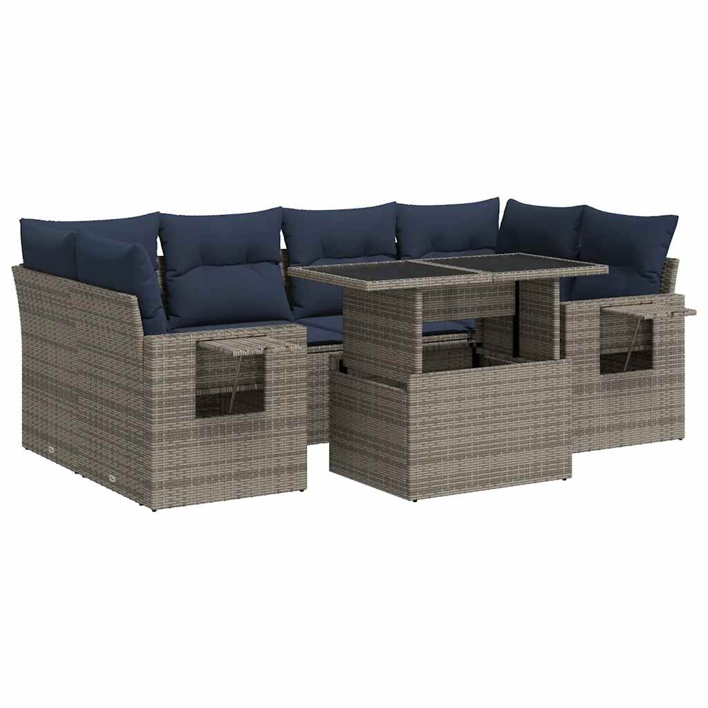 7-dijelni set vrtnih sofa od poliratana s jastucima sivi