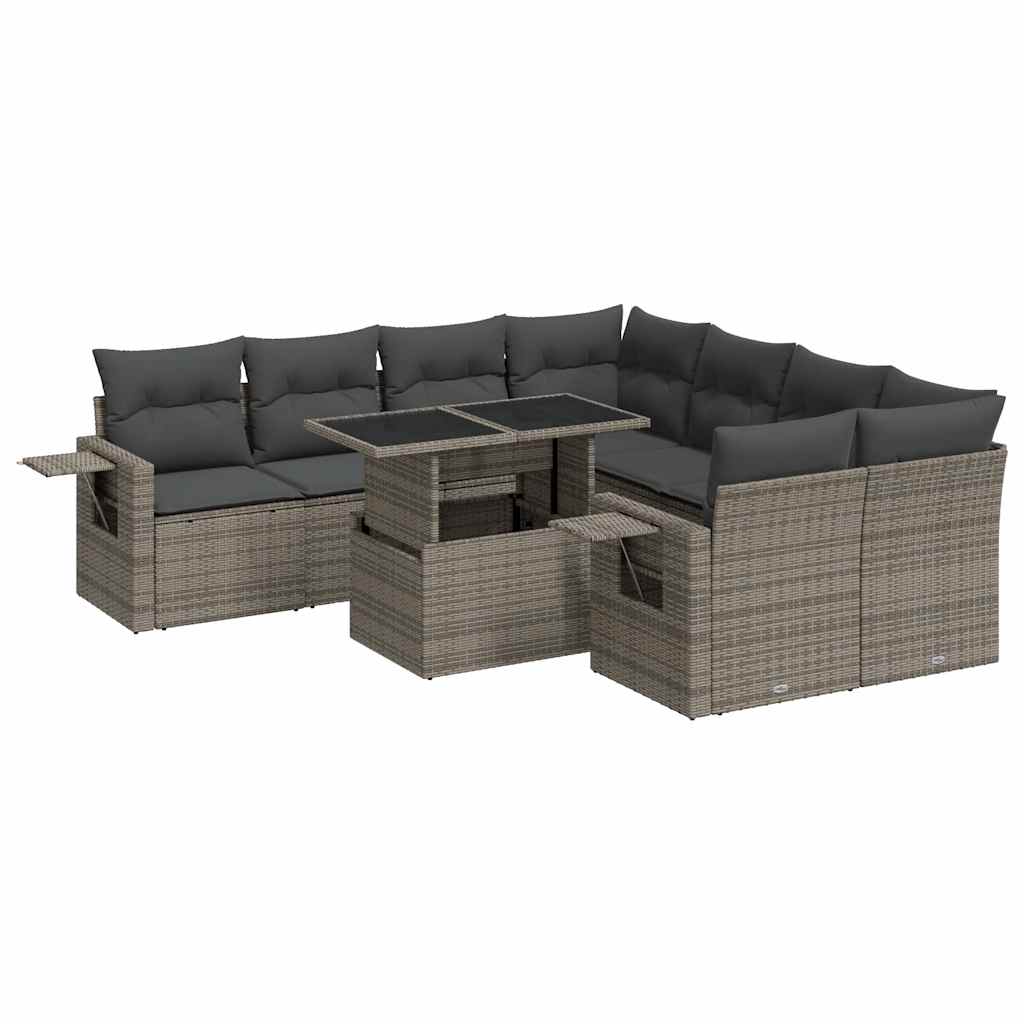 9-dijelni set vrtnih sofa od poliratana s jastucima sivi
