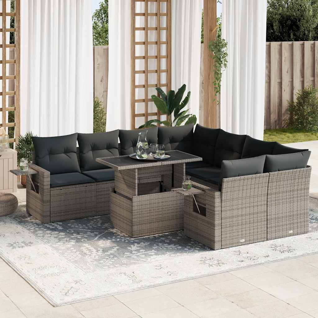 9-dijelni set vrtnih sofa od poliratana s jastucima sivi