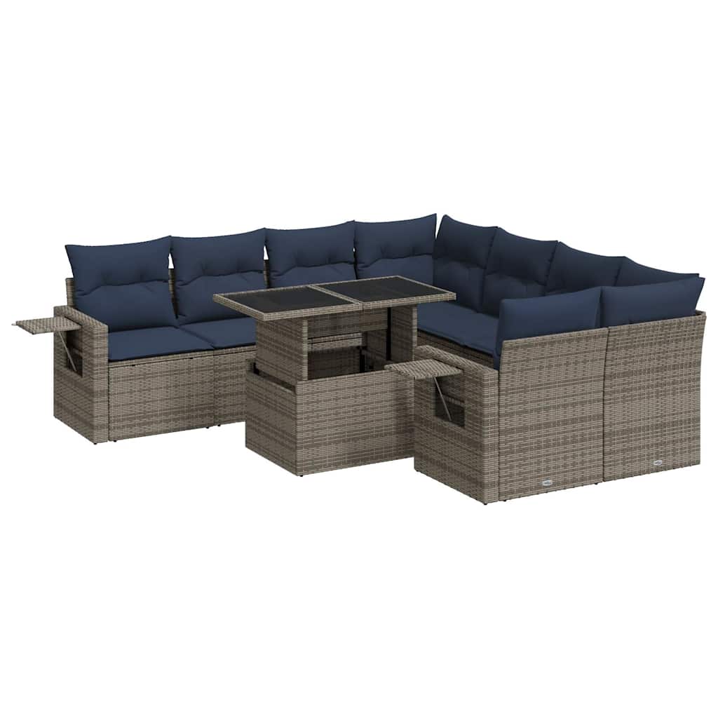 9-dijelni set vrtnih sofa s jastucima sivi od poliratana bagrem