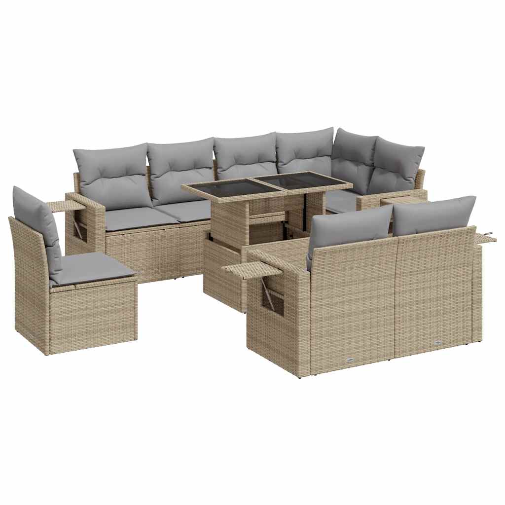9-dijelni set vrtnih sofa s jastucima bež od poliratana