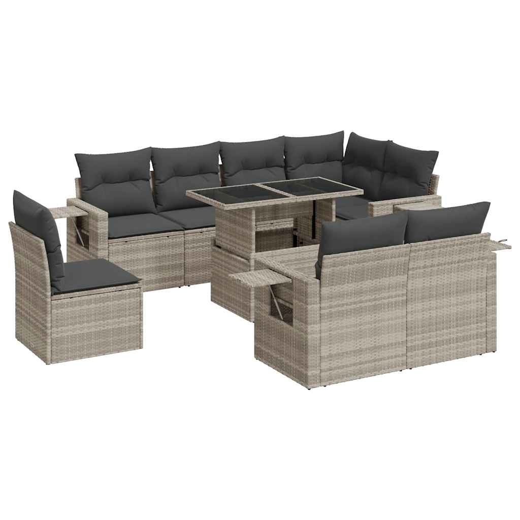 9-dijelni set vrtnih sofa od poliratana s jastucima svjetlosivi